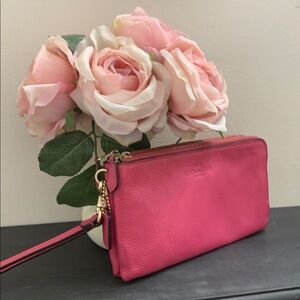 Coach Pink Pebbled Leather Wristlet Clutch
